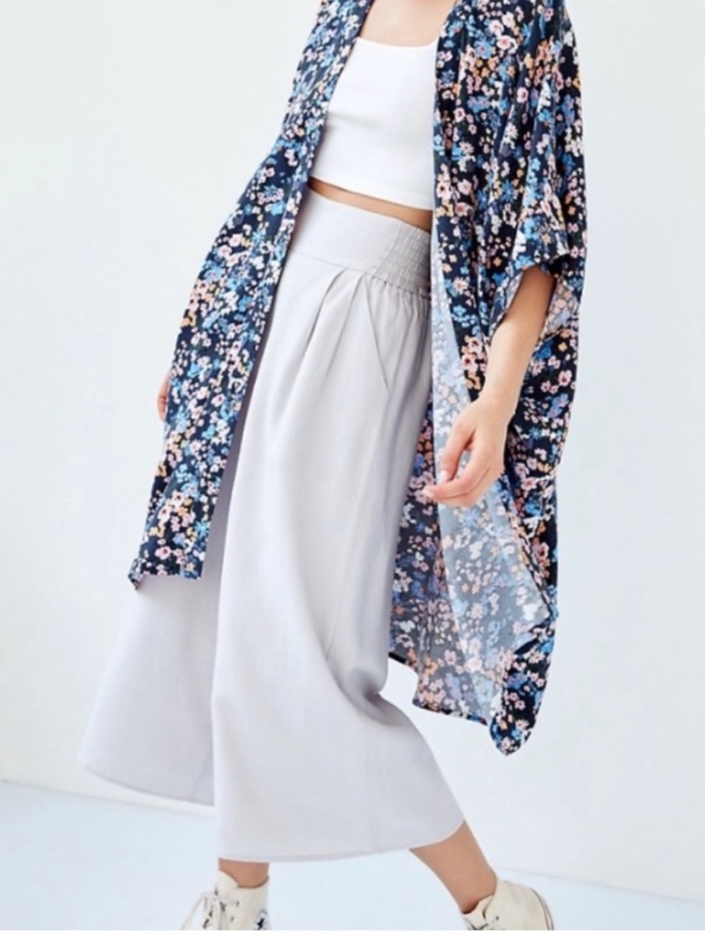 Sunday Best Navy Floral Kimono with Pink, Blue & Yellow Blooms